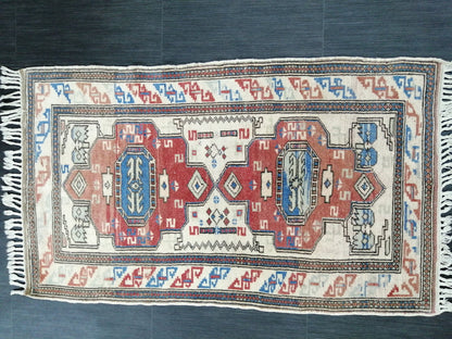 Vintage Rug, Wool rug 4.4 X 2.6 RUG Hand Made Rug, Oushak Rug, Rustic Rug, Turkish Rug, Farmhouse Rug,