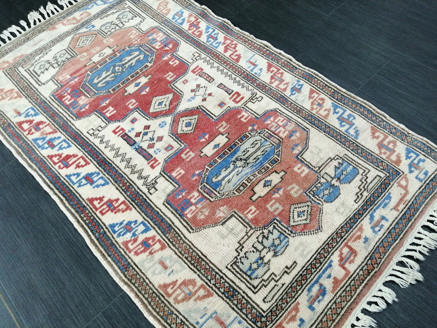 Vintage Rug, Wool rug 4.4 X 2.6 RUG Hand Made Rug, Oushak Rug, Rustic Rug, Turkish Rug, Farmhouse Rug,