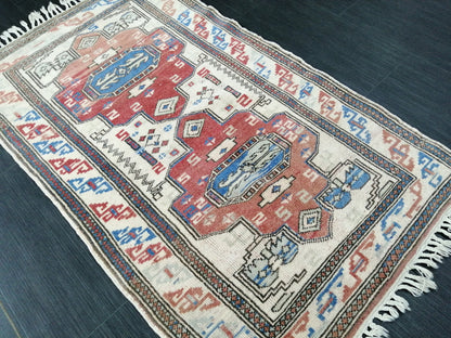 Vintage Rug, Wool rug 4.4 X 2.6 RUG Hand Made Rug, Oushak Rug, Rustic Rug, Turkish Rug, Farmhouse Rug,