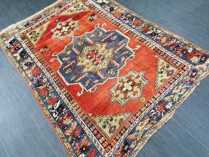 High Wool Pile Antique RUG 4 x 5.6 TURKISH Oushak Rug Vintage Oushak Rug Hand Made Rugs Vintage Turkish Rug Antique Oriental Rug 4x6