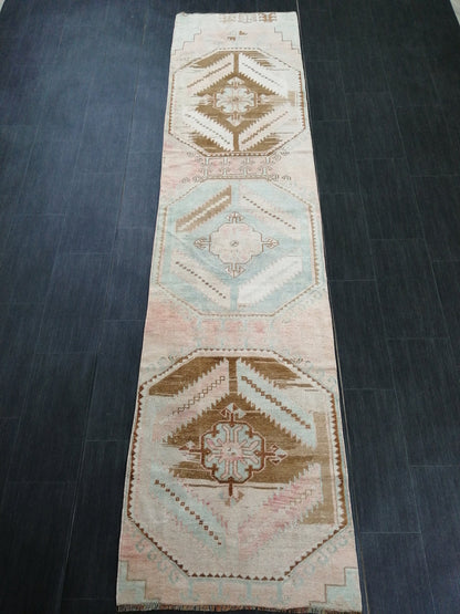 Muted Oushak Runner 10.4 x 2.5 Turkish Runner Rug Vintage Runner Rug Hallway Runner Rug Kitchen Runner Rug Wool Runner Rug Wool Oushak Rug