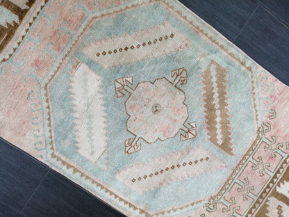 Muted Oushak Runner 10.4 x 2.5 Turkish Runner Rug Vintage Runner Rug Hallway Runner Rug Kitchen Runner Rug Wool Runner Rug Wool Oushak Rug