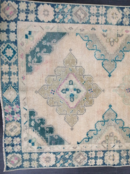 Muted Oushak Runner 4.7 x 12.8 Turkish Runner Rug Vintage Runner Rug Hallway Runner Rug Kitchen Runner Rug Wool Runner Rug Wool Oushak Rug