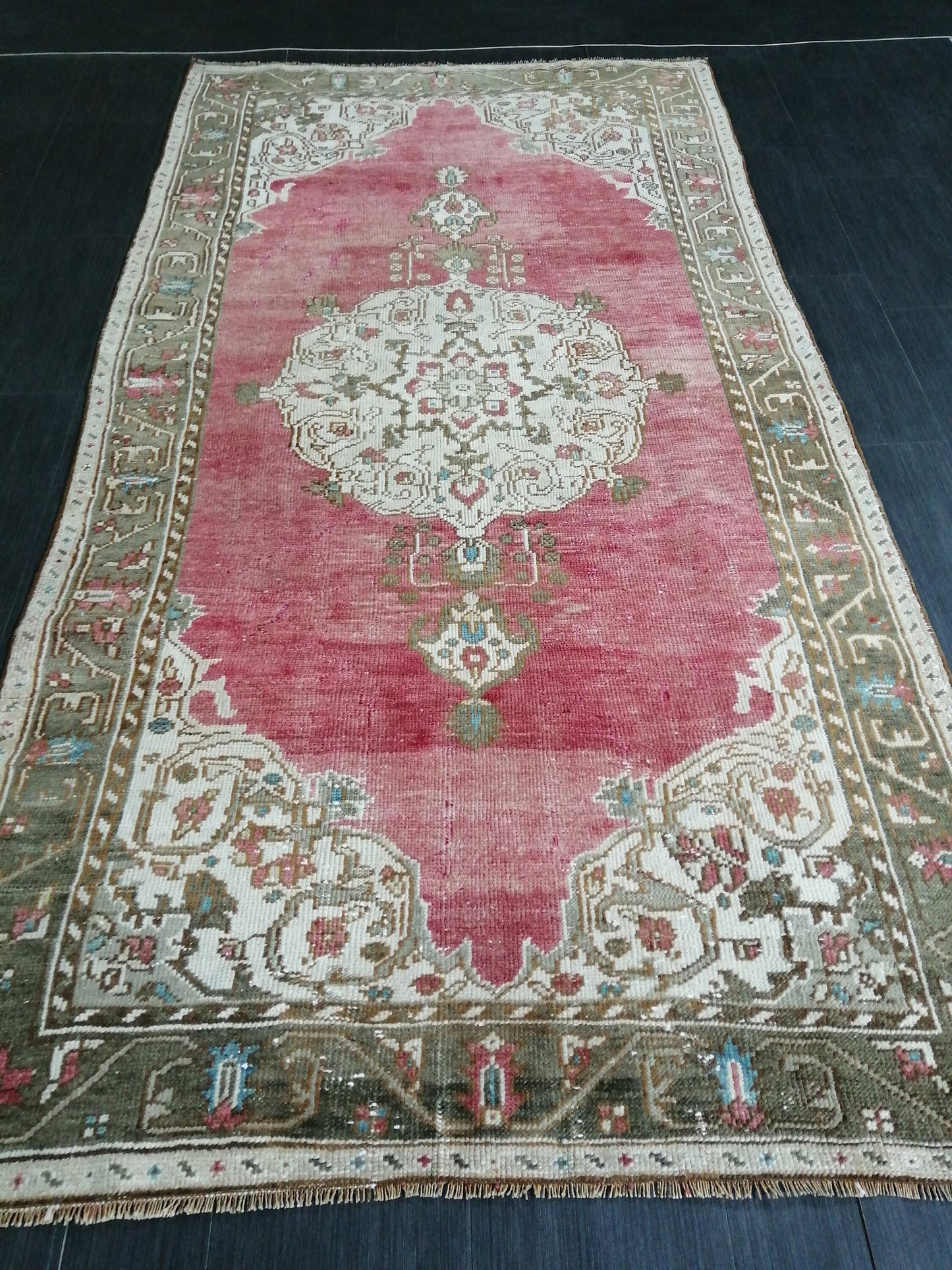 4.3 x 8.5 Vintage Oushak  Rug Muted  Vintage  Rug Wool Oushak Rug Hand Made Rugs Vintage Turkish Rug Living Room Rug