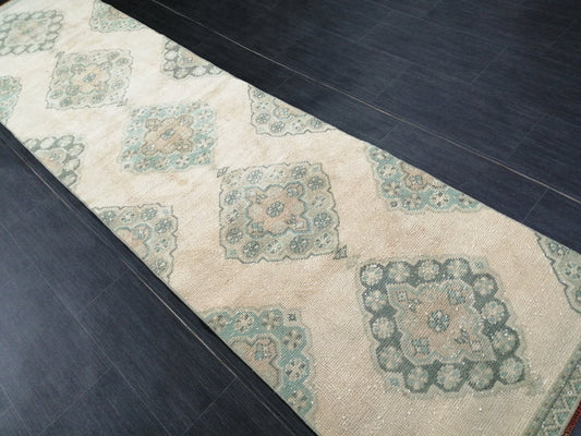 Muted Oushak Runner 10 x 2.5 Vintage Runner Rug Hallway Runner Rug Kitchen Runner Rug Wool Runner Rug Wool Oushak Rug