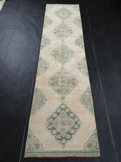 Muted Oushak Runner 10 x 2.5 Vintage Runner Rug Hallway Runner Rug Kitchen Runner Rug Wool Runner Rug Wool Oushak Rug