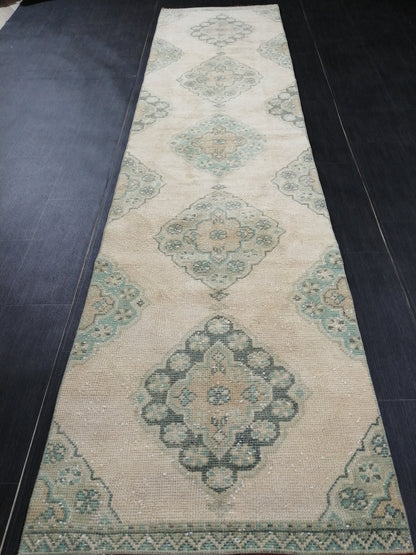 Muted Oushak Runner 10 x 2.5 Vintage Runner Rug Hallway Runner Rug Kitchen Runner Rug Wool Runner Rug Wool Oushak Rug