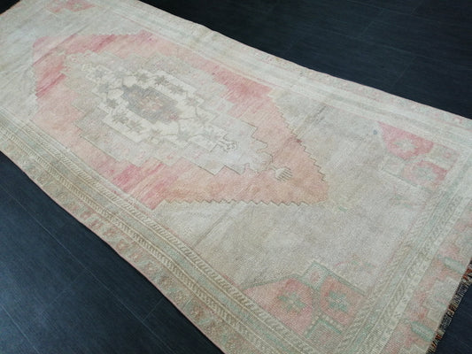 3.7 x 9 Muted Oushak Runner Rug Turkish Runner Rug Vintage Runner Rug Hallway Runner Rug Kitchen Runner Rug Wool Runner Rug Muted Wool Rug