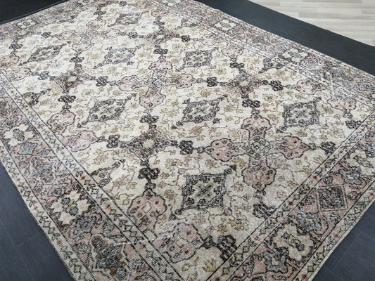 7 x 10.4 Vintage Rug TURKISH HAND MADE Rug Vintage Turkish Rug Oushak Rug  Traditional Rug, Turkish Rug, Vintage Oushak Rug, Wool Rug 7x10