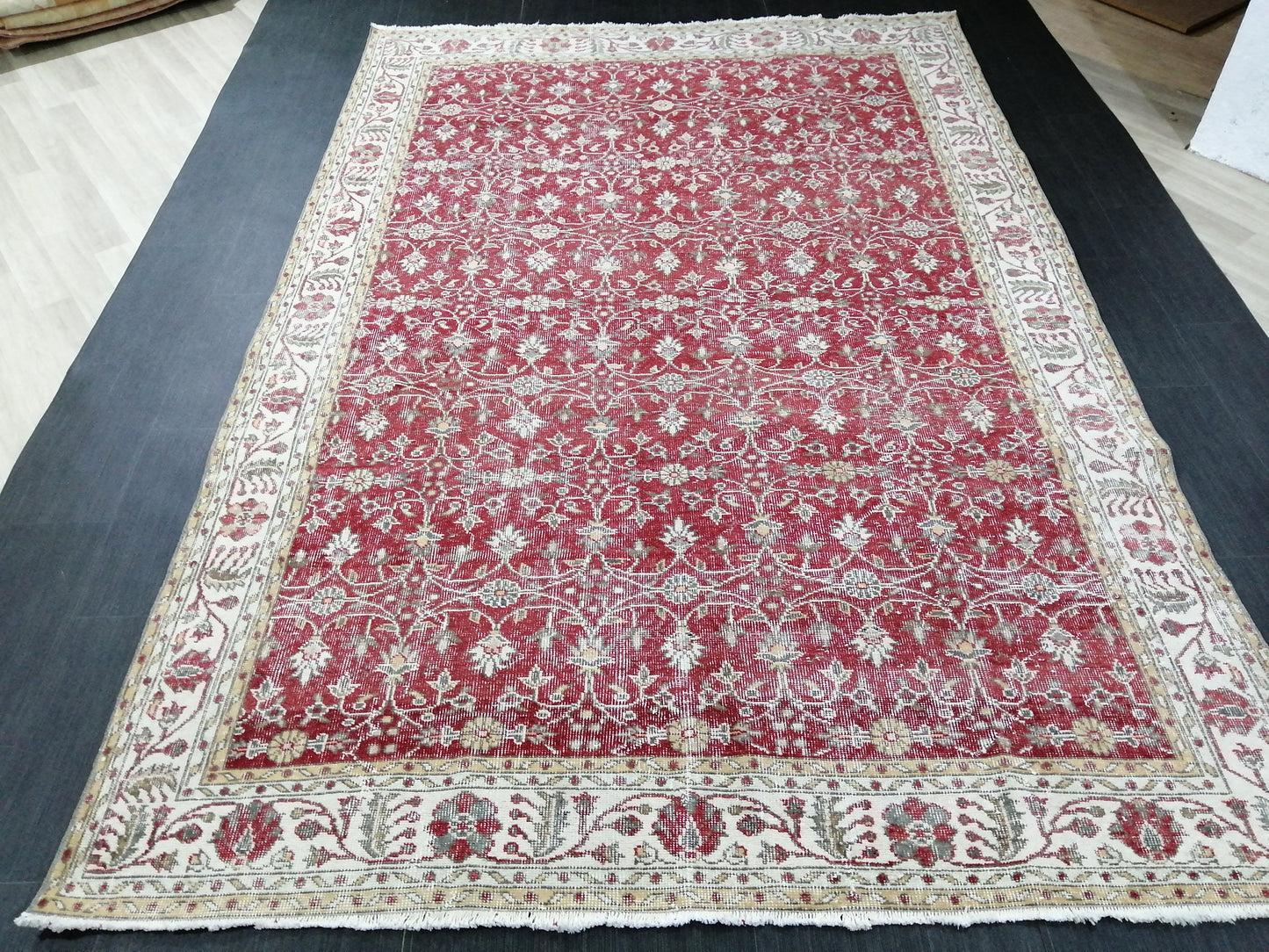 6.8 x 10 TURKISH HAND MADE Rugs   Vintage Turkish Rugs   Oushak Rug   Traditional Rug, Oriental Oushak Rug, Vintage Floral Rug Red Wool Rug
