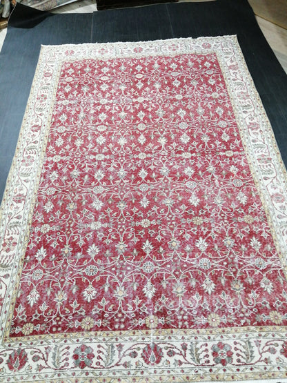 6.8 x 10 TURKISH HAND MADE Rugs   Vintage Turkish Rugs   Oushak Rug   Traditional Rug, Oriental Oushak Rug, Vintage Floral Rug Red Wool Rug