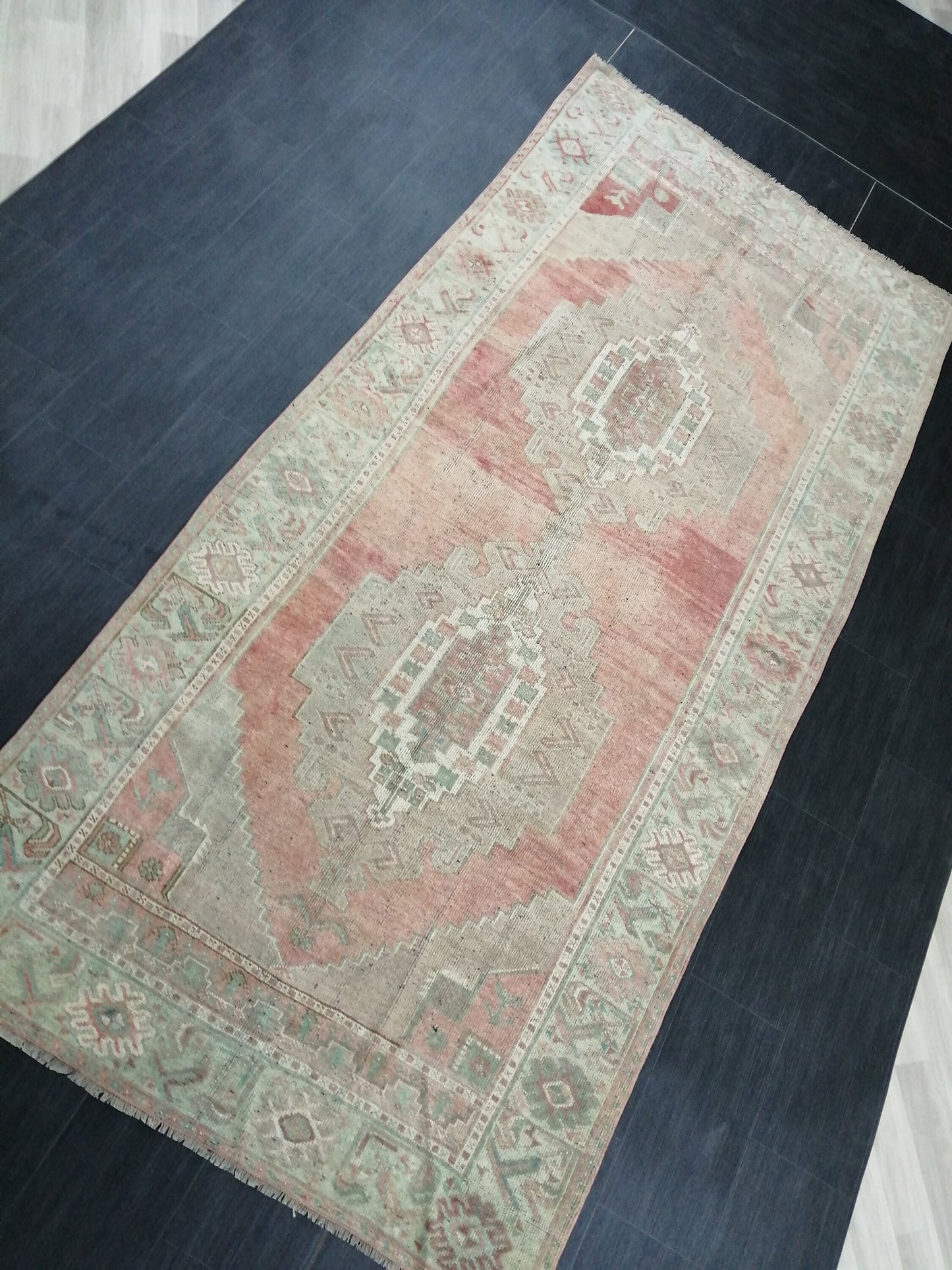 Muted Vintage Runner Rug 10.3 x 4.7  Hallway Runner Rug Kitchen Runner Rug Wool Runner Rug Wool Oushak Runner