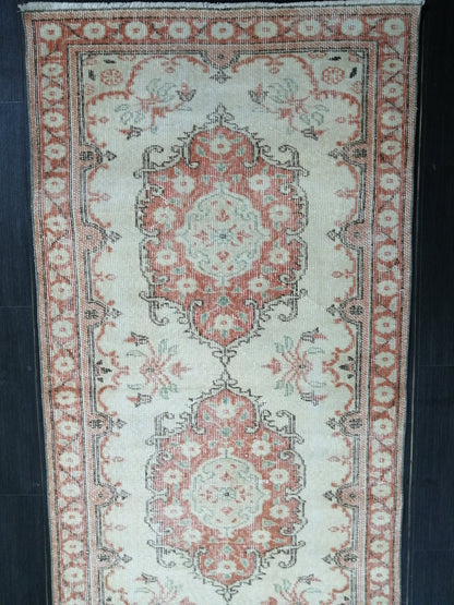 Distressed Oushak Runner 11.9 x 3 Muted  Vintage Runner Rug Hallway Runner Rug Kitchen Runner Rug Wool Runner Rug Wool Oushak Rug