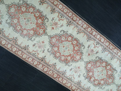 Distressed Oushak Runner 11.9 x 3 Muted  Vintage Runner Rug Hallway Runner Rug Kitchen Runner Rug Wool Runner Rug Wool Oushak Rug