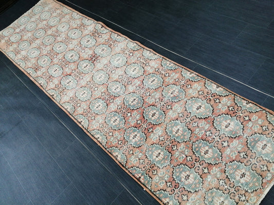 Muted Oushak Runner Rug 2.7 x 9.4 Distressed Runner Rug Vintage Runner Rug Hallway Runner Rug Kitchen Runner Rug Wool Runner