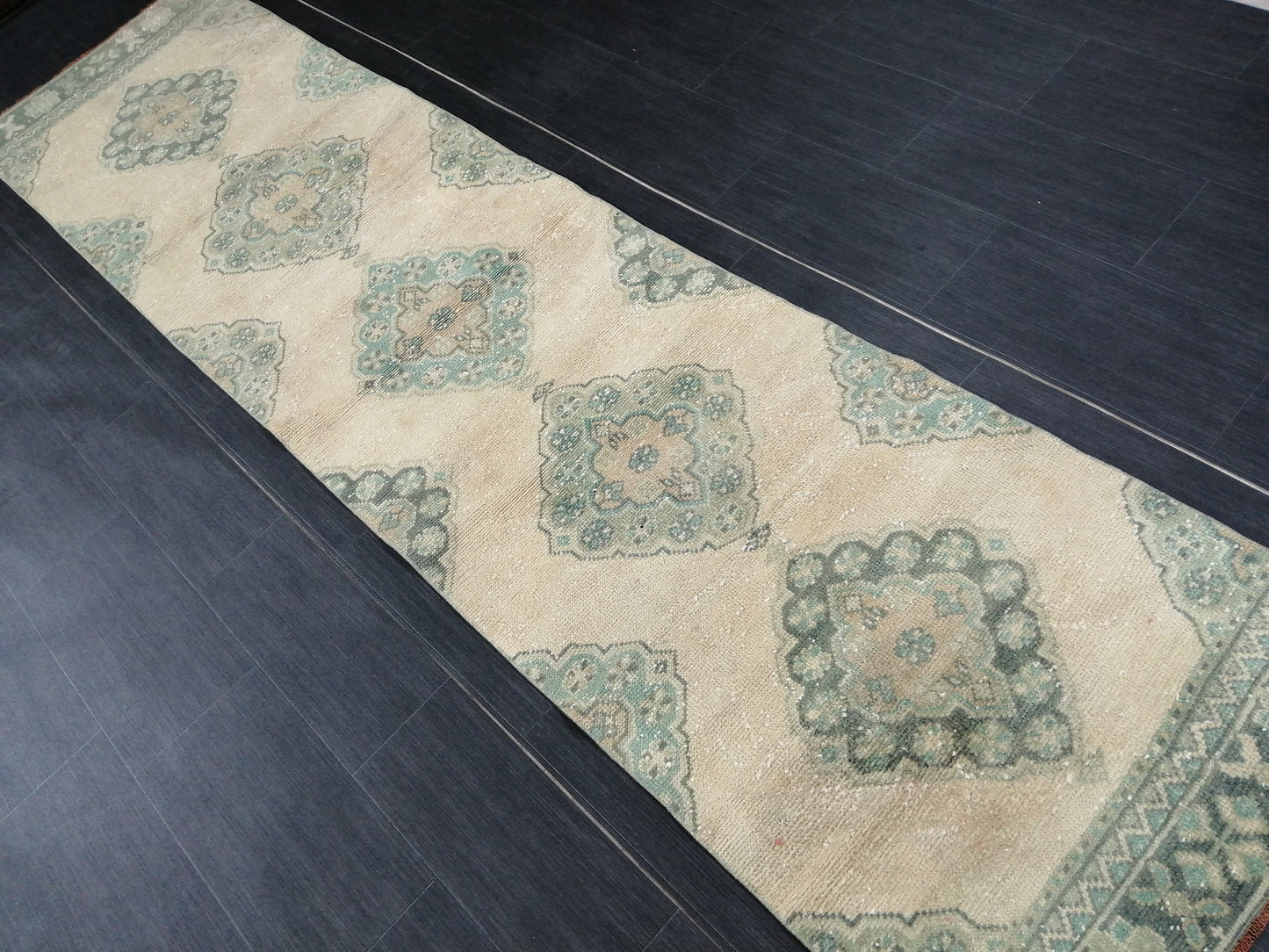 Muted Oushak Runner Rug 10.7 x 2.6 Muted Vintage Runner Rug Hallway Runner Rug Kitchen Runner Rug Wool Runner Rug Wool Oushak Rug