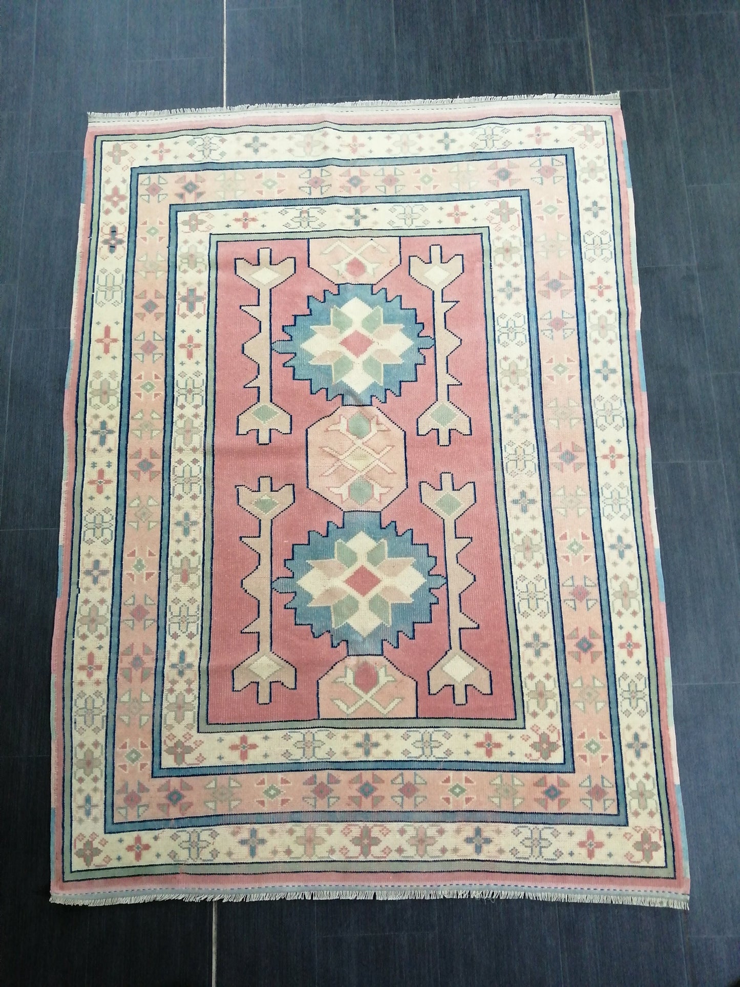 Pink OUSHAK RUG  6.2 x 4.3 Vintage Oushak Rug Vintage Rug Wool Oushak Rug Hand Made Rugs Vintage Turkish Rug
