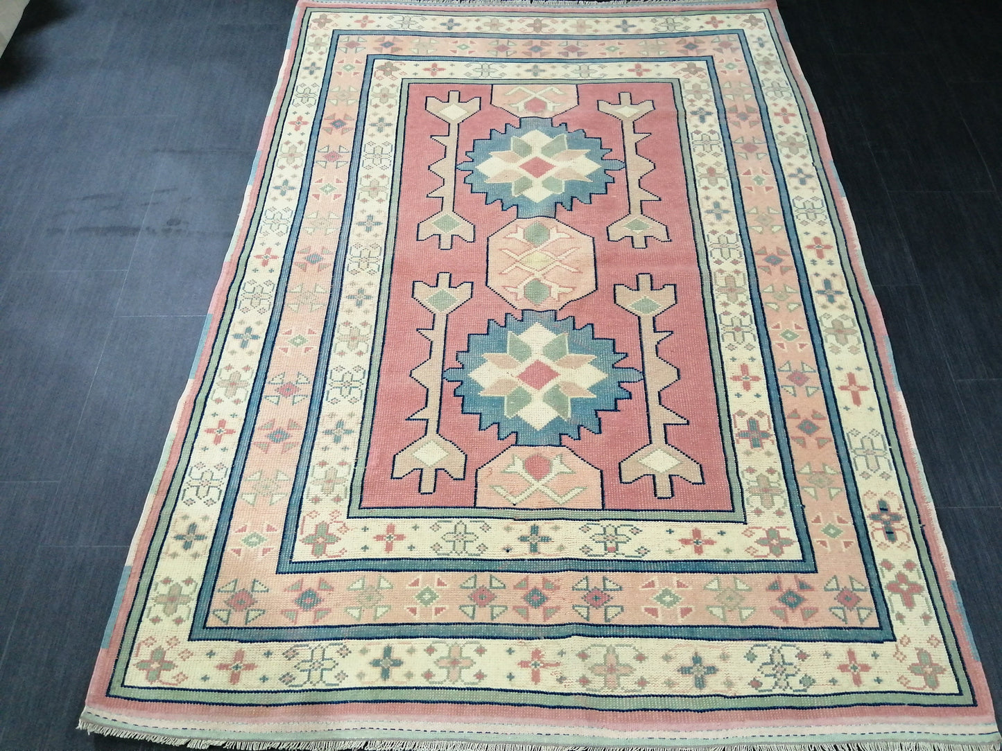Pink OUSHAK RUG  6.2 x 4.3 Vintage Oushak Rug Vintage Rug Wool Oushak Rug Hand Made Rugs Vintage Turkish Rug