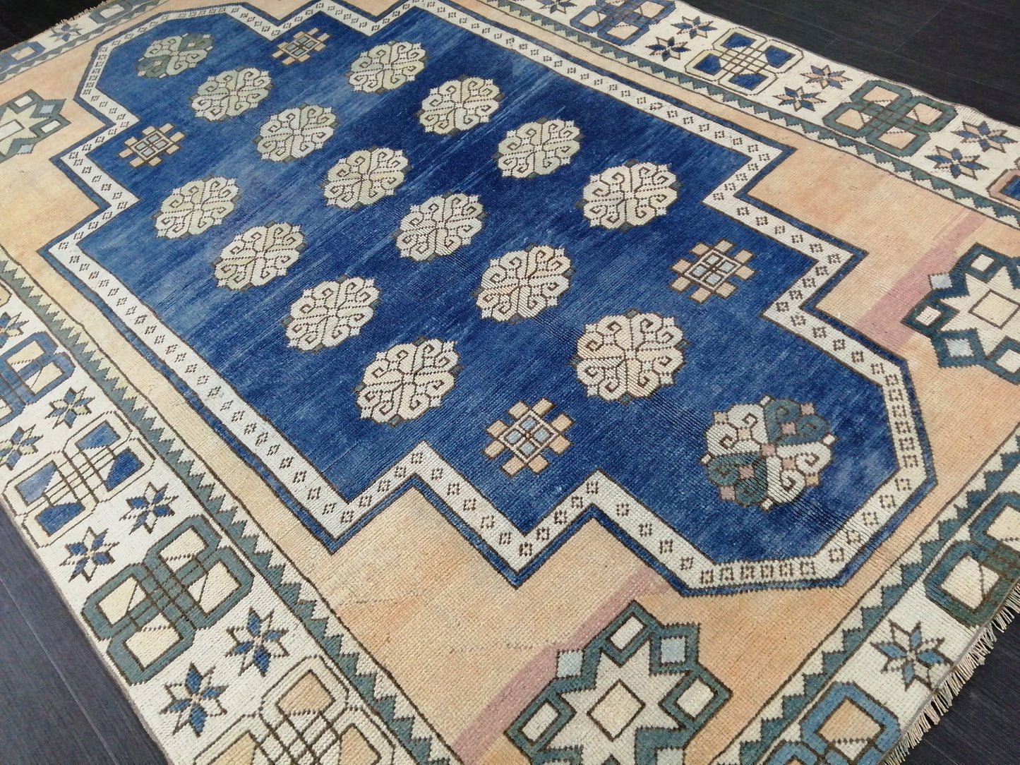 Blue Rug 8.2 x 5.8 Vintage Oriental Rug, Oushak Rug, Rustic Rug, Bohemian Rug Turkish Rug, Farmhouse Rug, Vintage Rug, Wool rug Oriental Rug