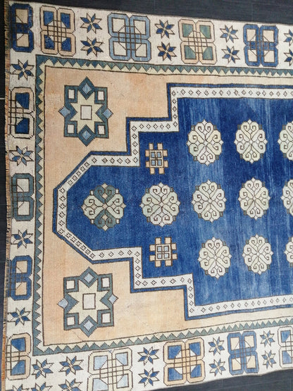 Blue Rug 8.2 x 5.8 Vintage Oriental Rug, Oushak Rug, Rustic Rug, Bohemian Rug Turkish Rug, Farmhouse Rug, Vintage Rug, Wool rug Oriental Rug