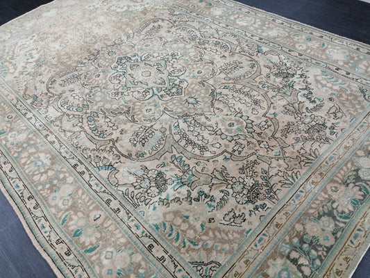 Vintage Handmade Persian Rug 6.5 x 9.6 Vintage Oriental Rugs  MUTED Vintage Persian Rug Living room Rug, Vintage Oushak Rug, Wool Rug