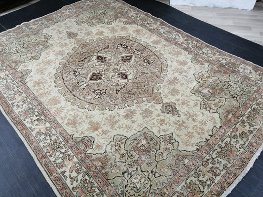 Muted Vintage Rug 6.9 x 9.8 Oushak Rug Vintage Wool Oushak Rug Hand Made Rugs Vintage Turkish Rug