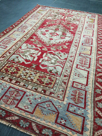 Antique Oriental RUG 3.5 x 6.3 TURKISH Oushak Rug Vintage Wool Rug Hand Made Rugs Vintage Rug