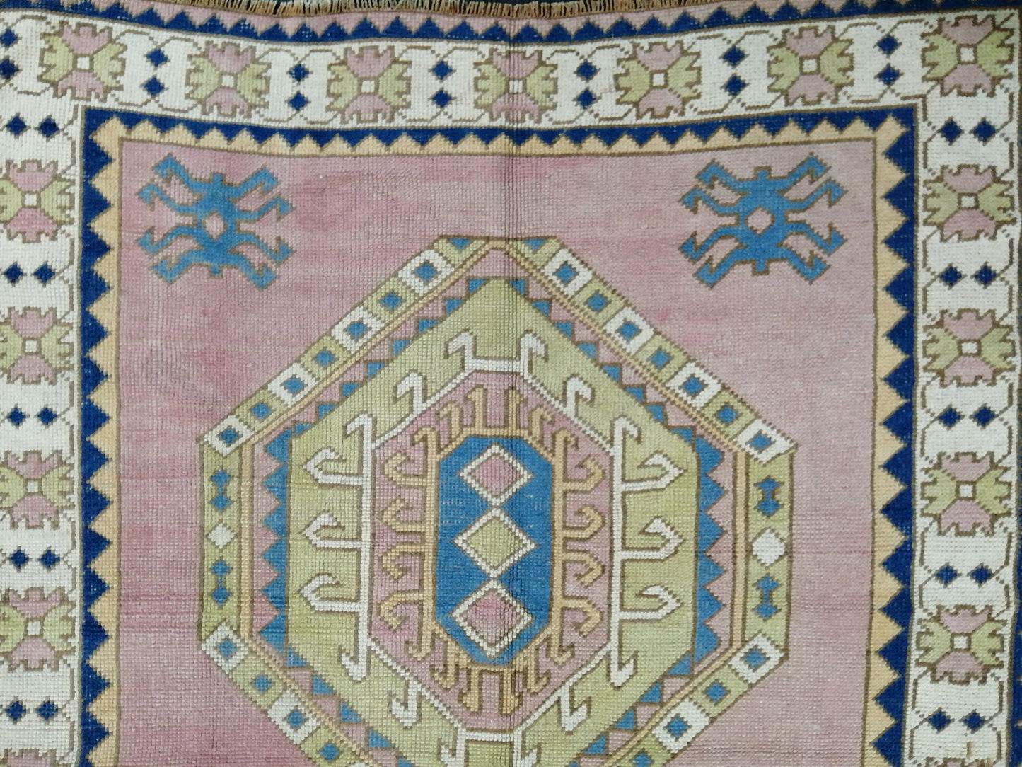 Pink and Blue Vintage RUG 9 x 6 TURKISH Rug Vintage Oushak Rug Vintage Rug Wool Oushak Rug Hand Made Rugs Vintage Turkish Rug
