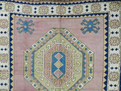 Pink and Blue Vintage RUG 9 x 6 TURKISH Rug Vintage Oushak Rug Vintage Rug Wool Oushak Rug Hand Made Rugs Vintage Turkish Rug