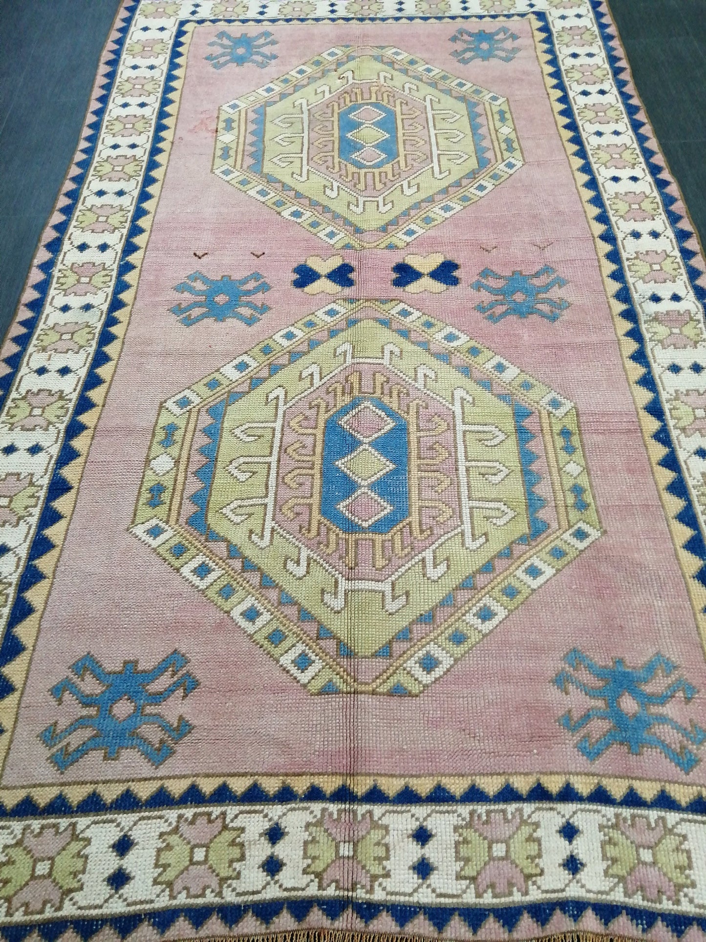 Pink and Blue Vintage RUG 9 x 6 TURKISH Rug Vintage Oushak Rug Vintage Rug Wool Oushak Rug Hand Made Rugs Vintage Turkish Rug