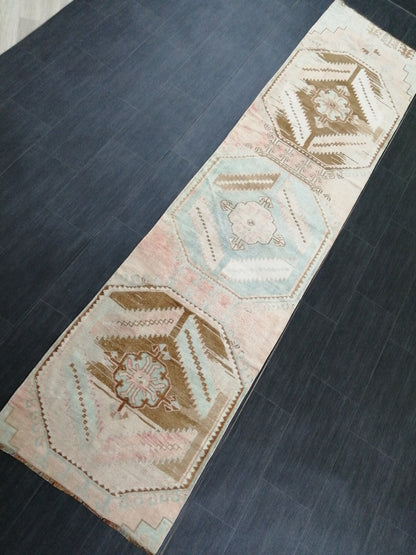 Muted Oushak Runner 10.4 x 2.5 Turkish Runner Rug Vintage Runner Rug Hallway Runner Rug Kitchen Runner Rug Wool Runner Rug Wool Oushak Rug