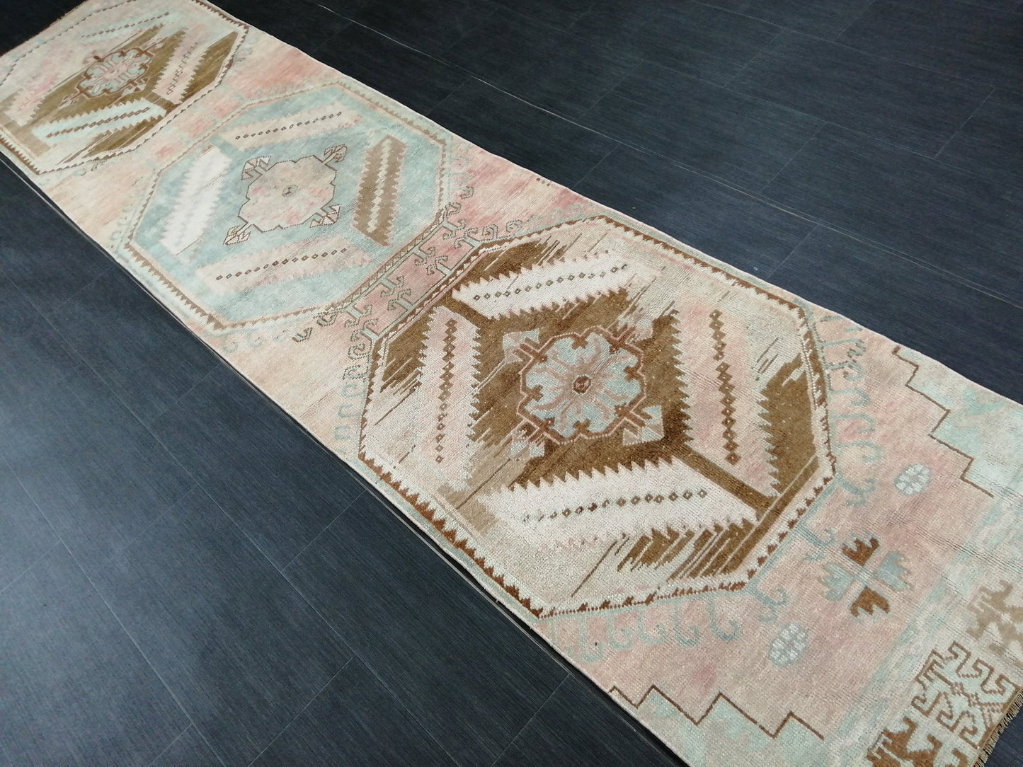 Muted Oushak Runner 10.4 x 2.5 Turkish Runner Rug Vintage Runner Rug Hallway Runner Rug Kitchen Runner Rug Wool Runner Rug Wool Oushak Rug