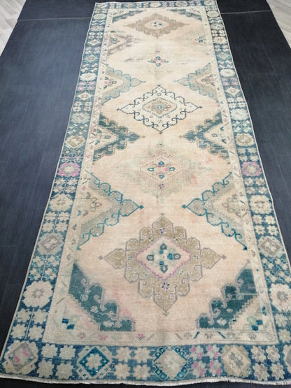 Muted Oushak Runner 4.7 x 12.8 Turkish Runner Rug Vintage Runner Rug Hallway Runner Rug Kitchen Runner Rug Wool Runner Rug Wool Oushak Rug