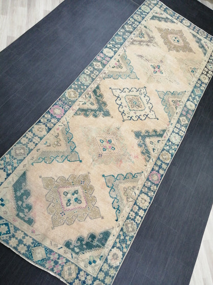 Muted Oushak Runner 4.7 x 12.8 Turkish Runner Rug Vintage Runner Rug Hallway Runner Rug Kitchen Runner Rug Wool Runner Rug Wool Oushak Rug