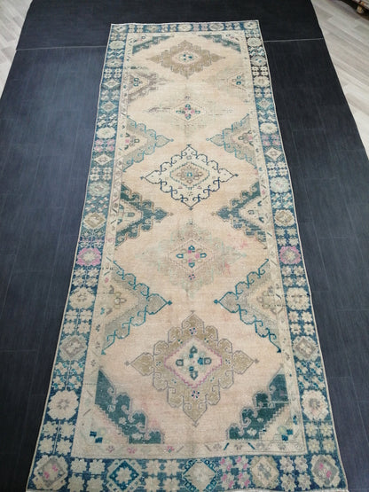 Muted Oushak Runner 4.7 x 12.8 Turkish Runner Rug Vintage Runner Rug Hallway Runner Rug Kitchen Runner Rug Wool Runner Rug Wool Oushak Rug