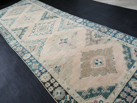 Muted Oushak Runner 4.7 x 12.8 Turkish Runner Rug Vintage Runner Rug Hallway Runner Rug Kitchen Runner Rug Wool Runner Rug Wool Oushak Rug