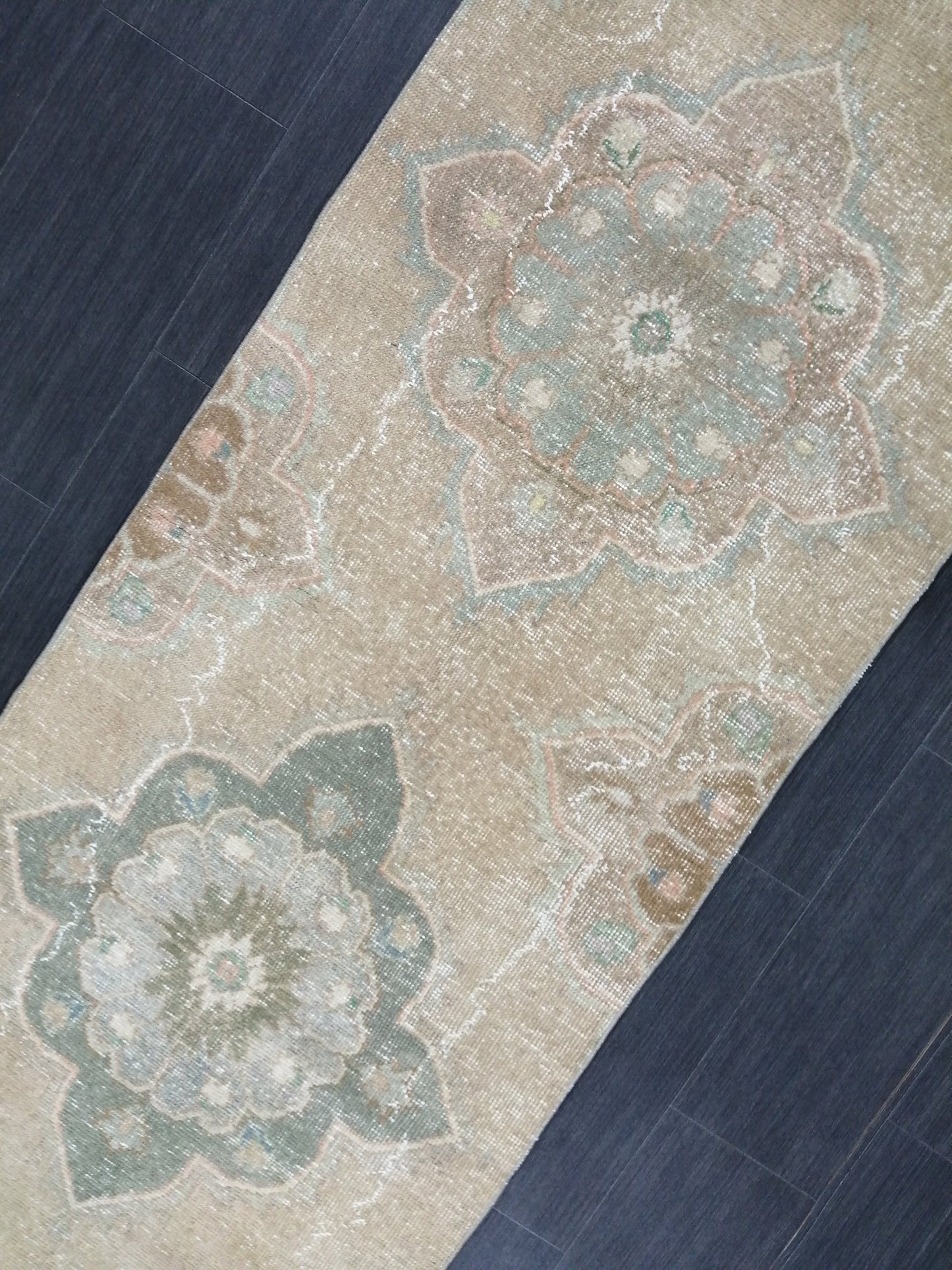 Muted Vintage Runner Rug 2.5 x 12.5 Hallway Runner Rug  Kitchen Runner Rug Wool Runner Rug Oushak Runner Rug Turkish Runner Rug