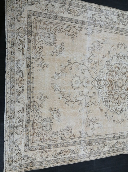 Neutral Rug 6.5 x 9.6 Neutral Vintage Oushak Rug Muted Vintage Rug Wool Muted Oushak Rug Hand Made Rugs Vintage Turkish Rug