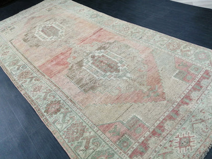 Muted Oushak Runner 4.8 x 10.5 Turkish Runner Rug Vintage Runner Rug Hallway Runner Rug Kitchen Runner Rug Wool Runner Rug Wool Oushak Rug