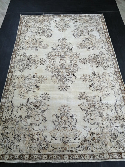 Neutral Rug 6.5 x 10.3 Hand Made Rug, Muted Oushak Rug, Rustic Rug, Boho Runner, Turkish Rug, Farmhouse Rug, Vintage Rug, Wool rug