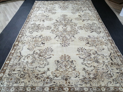 Neutral Rug 6.5 x 10.3 Hand Made Rug, Muted Oushak Rug, Rustic Rug, Boho Runner, Turkish Rug, Farmhouse Rug, Vintage Rug, Wool rug