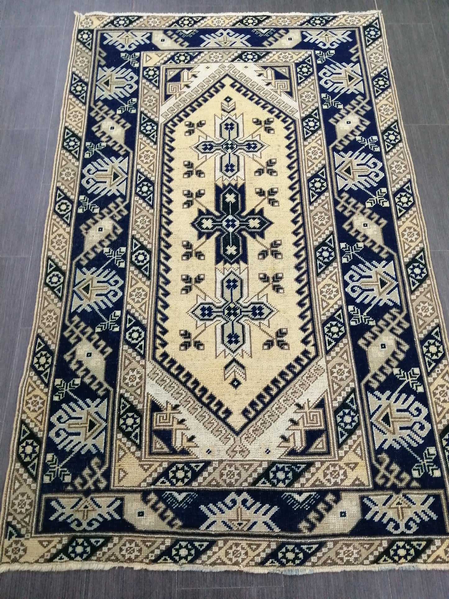 Navy Vintage Rugs  6.2 x 3.9 TURKISH HAND MADE Rugs   Vintage Turkish Rugs   Oushak Rug Turkish Oushak Rug, Vintage Oushak Rug, Wool Rug
