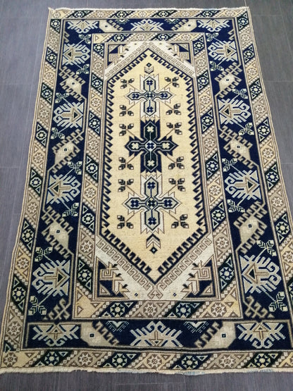 Navy Vintage Rugs  6.2 x 3.9 TURKISH HAND MADE Rugs   Vintage Turkish Rugs   Oushak Rug Turkish Oushak Rug, Vintage Oushak Rug, Wool Rug