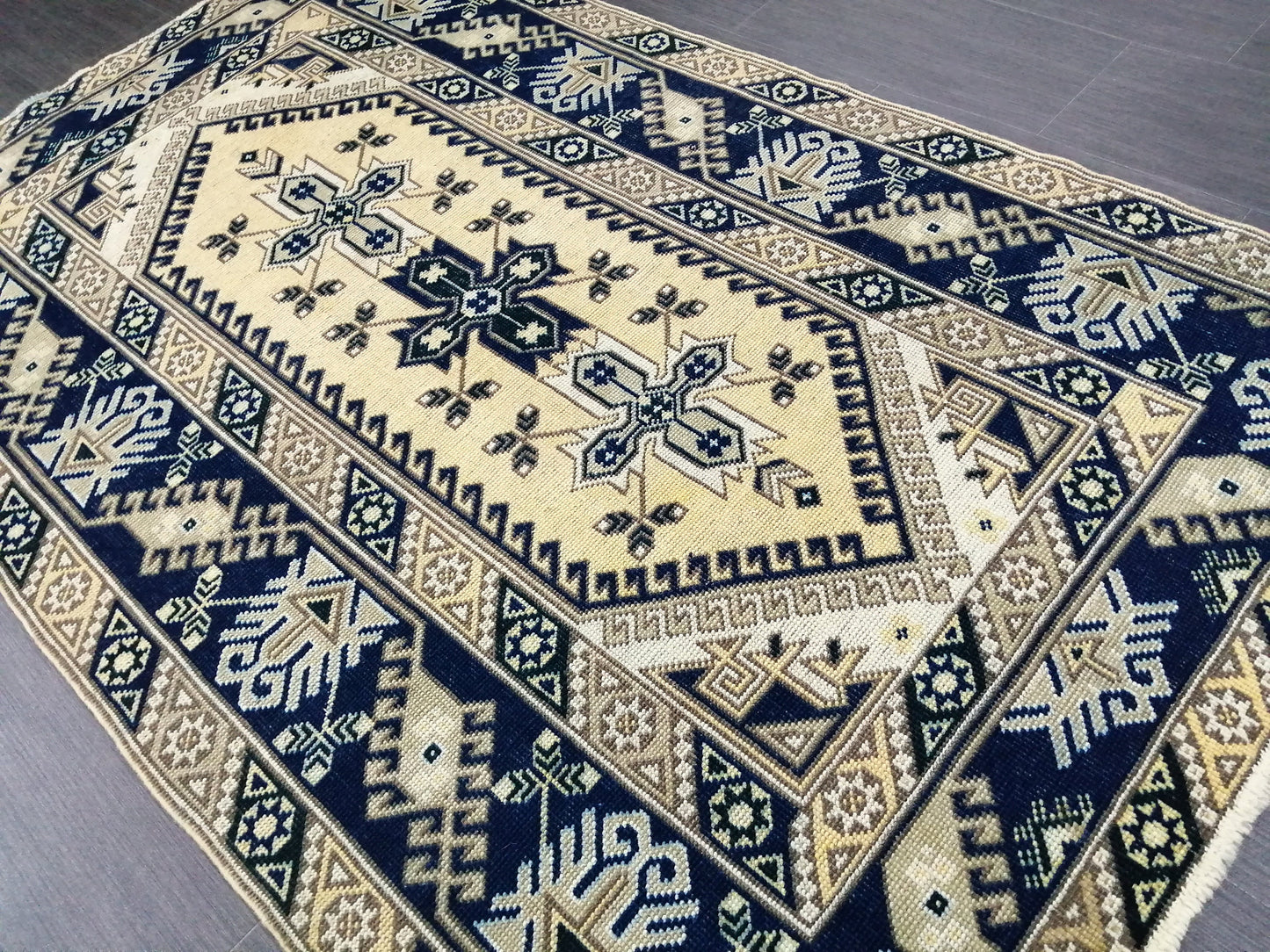 Navy Vintage Rugs  6.2 x 3.9 TURKISH HAND MADE Rugs   Vintage Turkish Rugs   Oushak Rug Turkish Oushak Rug, Vintage Oushak Rug, Wool Rug