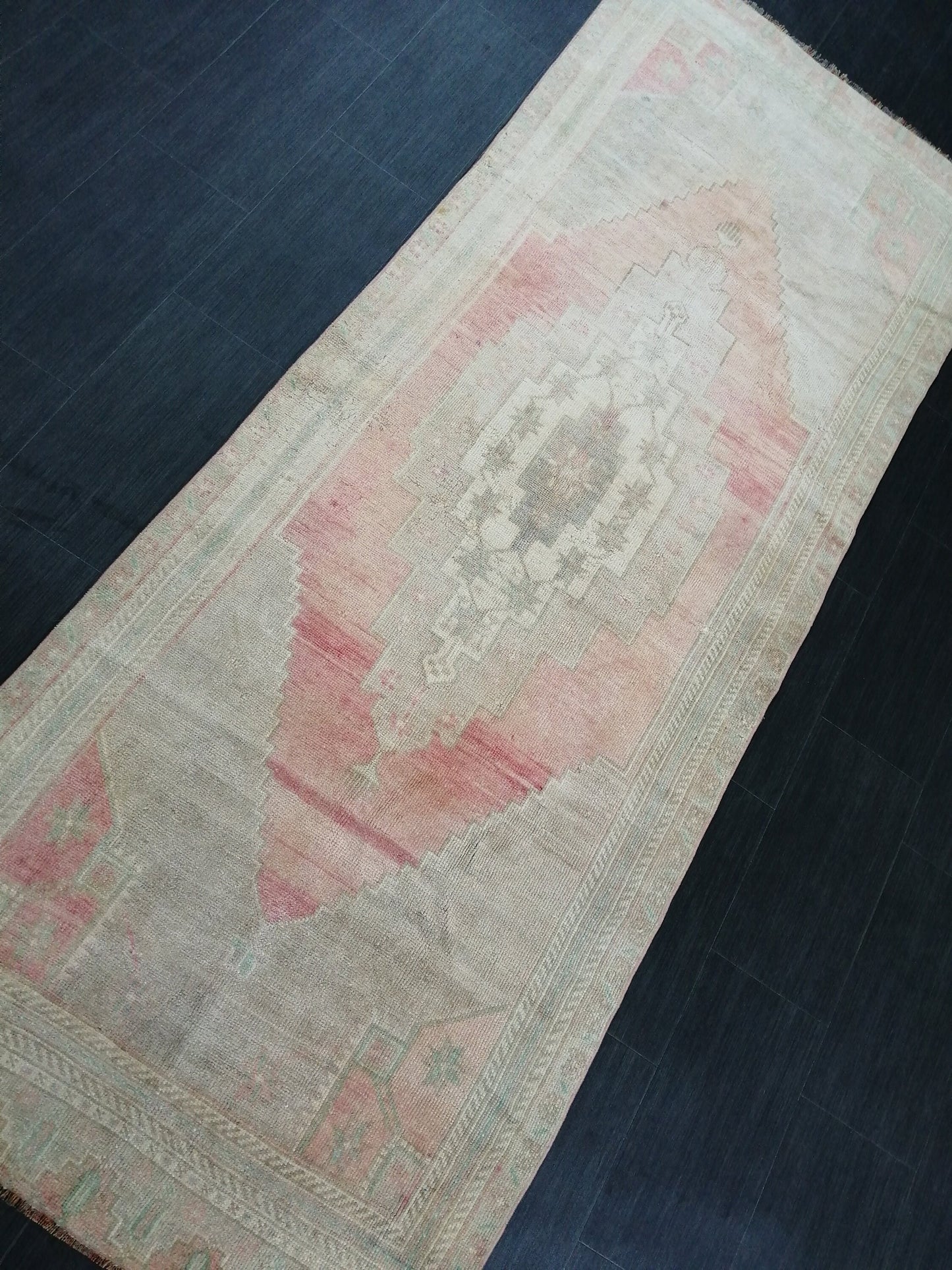 3.7 x 9 Muted Oushak Runner Rug Turkish Runner Rug Vintage Runner Rug Hallway Runner Rug Kitchen Runner Rug Wool Runner Rug Muted Wool Rug