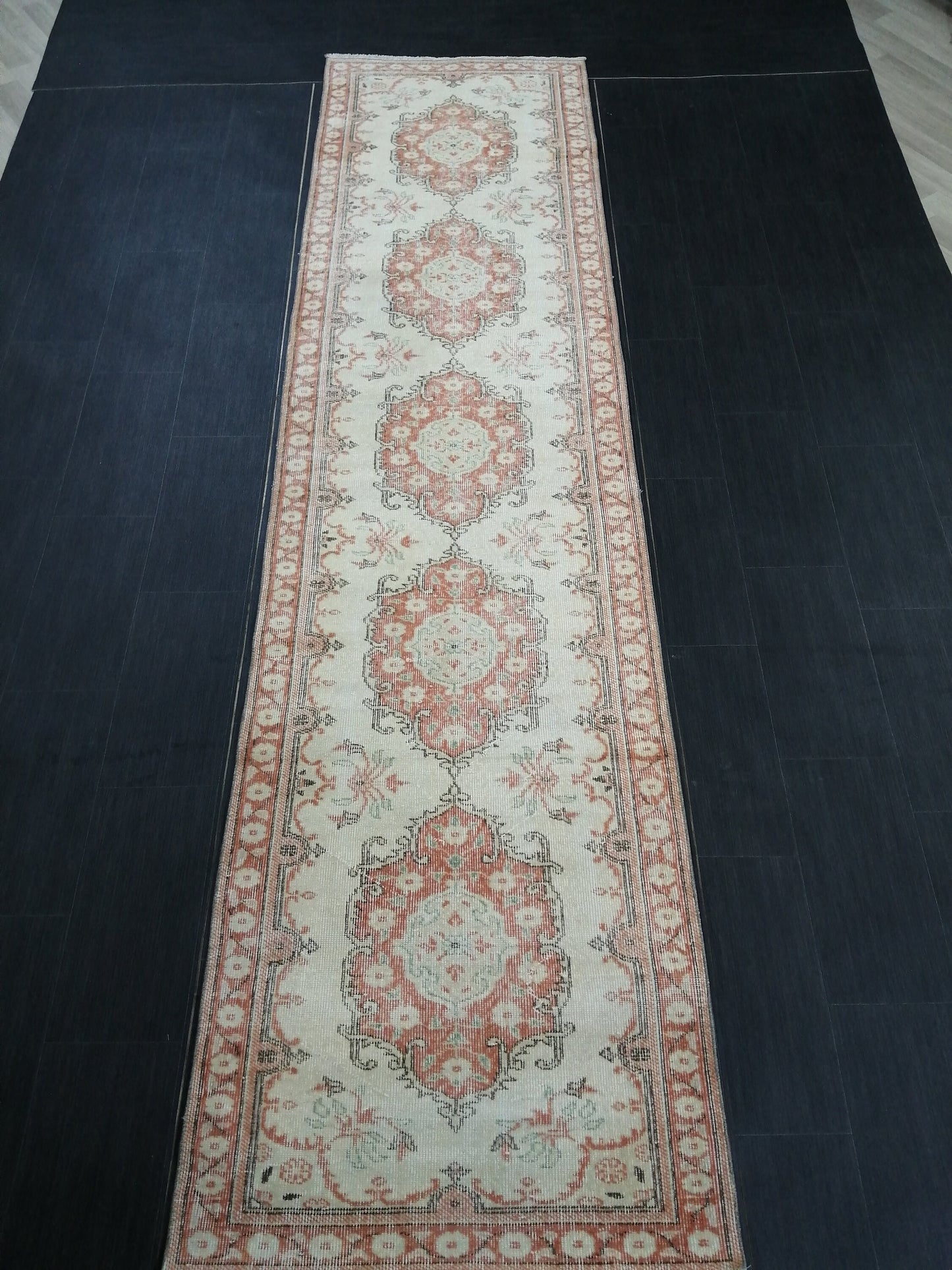 Distressed Oushak Runner 11.9 x 3 Muted  Vintage Runner Rug Hallway Runner Rug Kitchen Runner Rug Wool Runner Rug Wool Oushak Rug