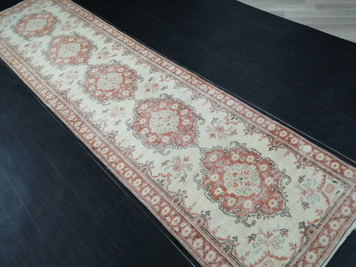 Distressed Oushak Runner 11.9 x 3 Muted  Vintage Runner Rug Hallway Runner Rug Kitchen Runner Rug Wool Runner Rug Wool Oushak Rug