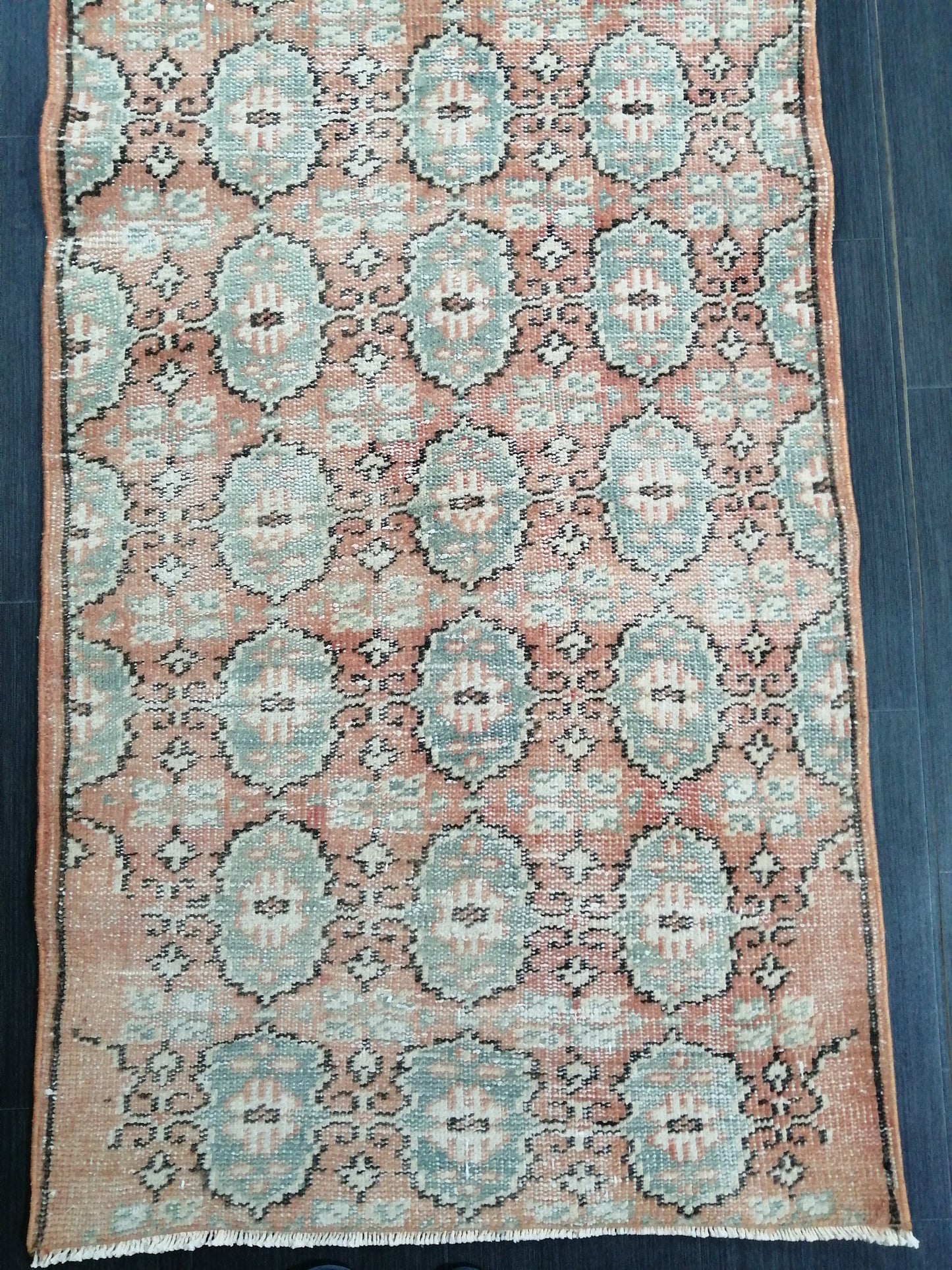 Muted Oushak Runner Rug 2.7 x 9.4 Distressed Runner Rug Vintage Runner Rug Hallway Runner Rug Kitchen Runner Rug Wool Runner