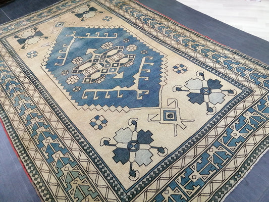 Blue Vintage Rug 7.2 x 10.6 Authentic Turkish Oushak Rug Hand Knotted Rug Rustic Rug, Wool Turkish Rug 7x10 Rug, Beige Oriental Rug 7x11 rug