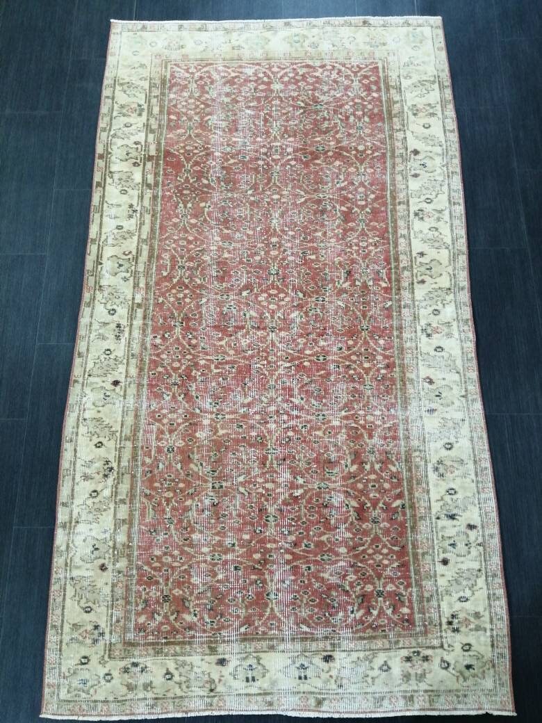 Knotted Rugs, 6.7 x 3.7 Hand Made Rug, WOOL Oushak Rug, Rustic Rug, BohO Rug, Rug Runner, Turkish Rug, Farmhouse Rug, Vintage Rug, Wool rug